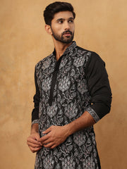 Silk Blend Embroidered Kurta with Pyjama (65KP 5435 Black ) [FF] [Q-11-14]