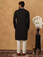 Silk Blend Embroidered Kurta with Pyjama (65KP 5435 Black ) [FF] [Q-11-14]