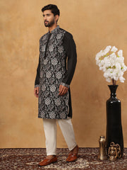 Silk Blend Embroidered Kurta with Pyjama (65KP 5435 Black ) [FF] [Q-11-14]