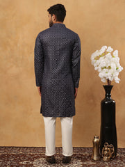 Festive Cotton Blend Printed Kurta Pyjama Set (65KP 5436 Navy ) [FF] [Q-11-14]