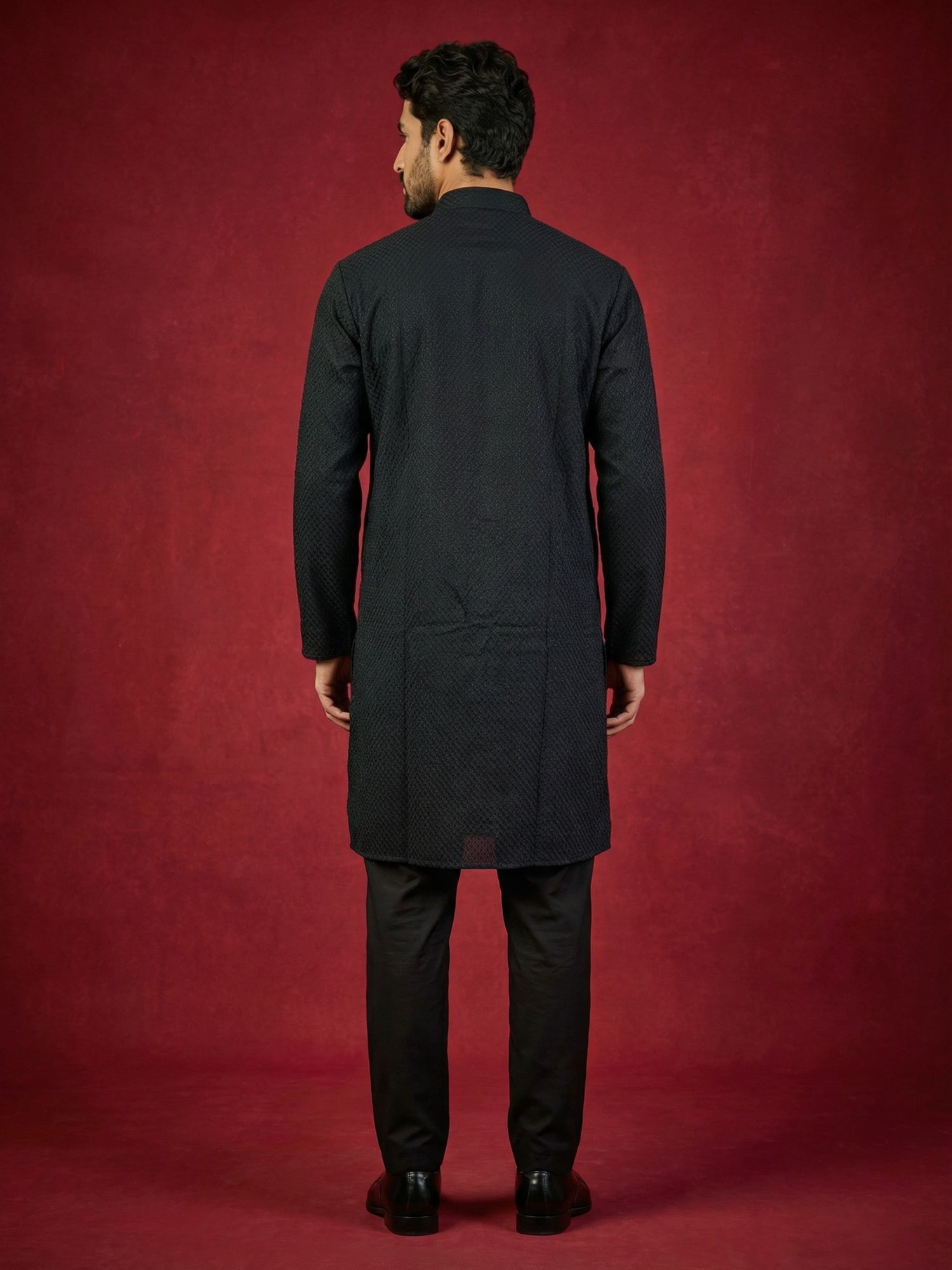 DesiQlo Men Embroidered Kurta Pyjama Set - Black - 65KP_B-P_5441Black_
