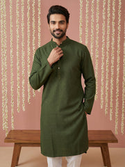 Embroidered Kurta Pyjama Set for Men ( 65KP P 5441Olive S ) [FF] [O-6]