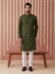 Embroidered Kurta Pyjama Set for Men ( 65KP P 5441Olive S ) [FF] [O-6]