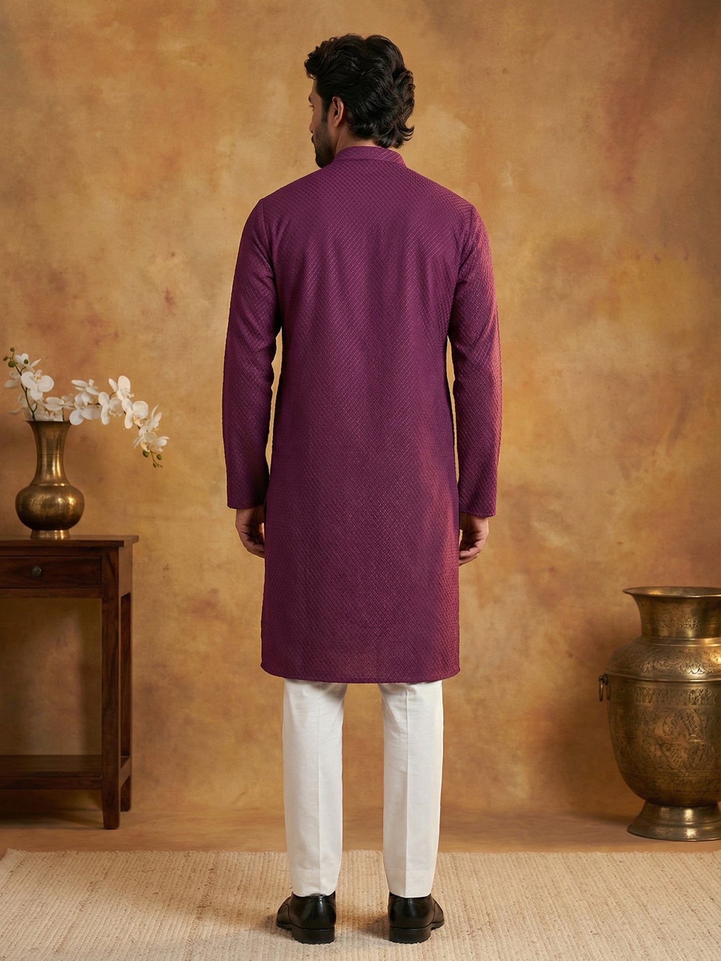 DesiQlo Men Embroidered Kurta Pyjama Set - Purple - 65KP_P_5441Purple_