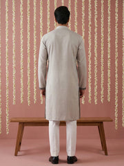 Men’s Silk Blend Embroidered Kurta Pyjama ( 65KP P 5442Grey S ) [FF] [Q-11-14]