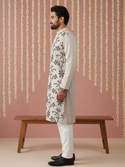 Men’s Silk Blend Embroidered Kurta Pyjama ( 65KP P 5442Grey S ) [FF] [Q-11-14]