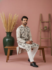 Men’s Silk Blend Embroidered Kurta Pyjama ( 65KP P 5442Grey S ) [FF] [Q-11-14]