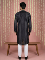 Black Silk Blend Embroidered Kurta Pyjama ( 65KP P 5444Black S ) [FF] [O-6]