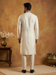 White Silk Blend Embroidered Kurta Pyjama ( 65KP P 5444White S ) [FF] [O-6]