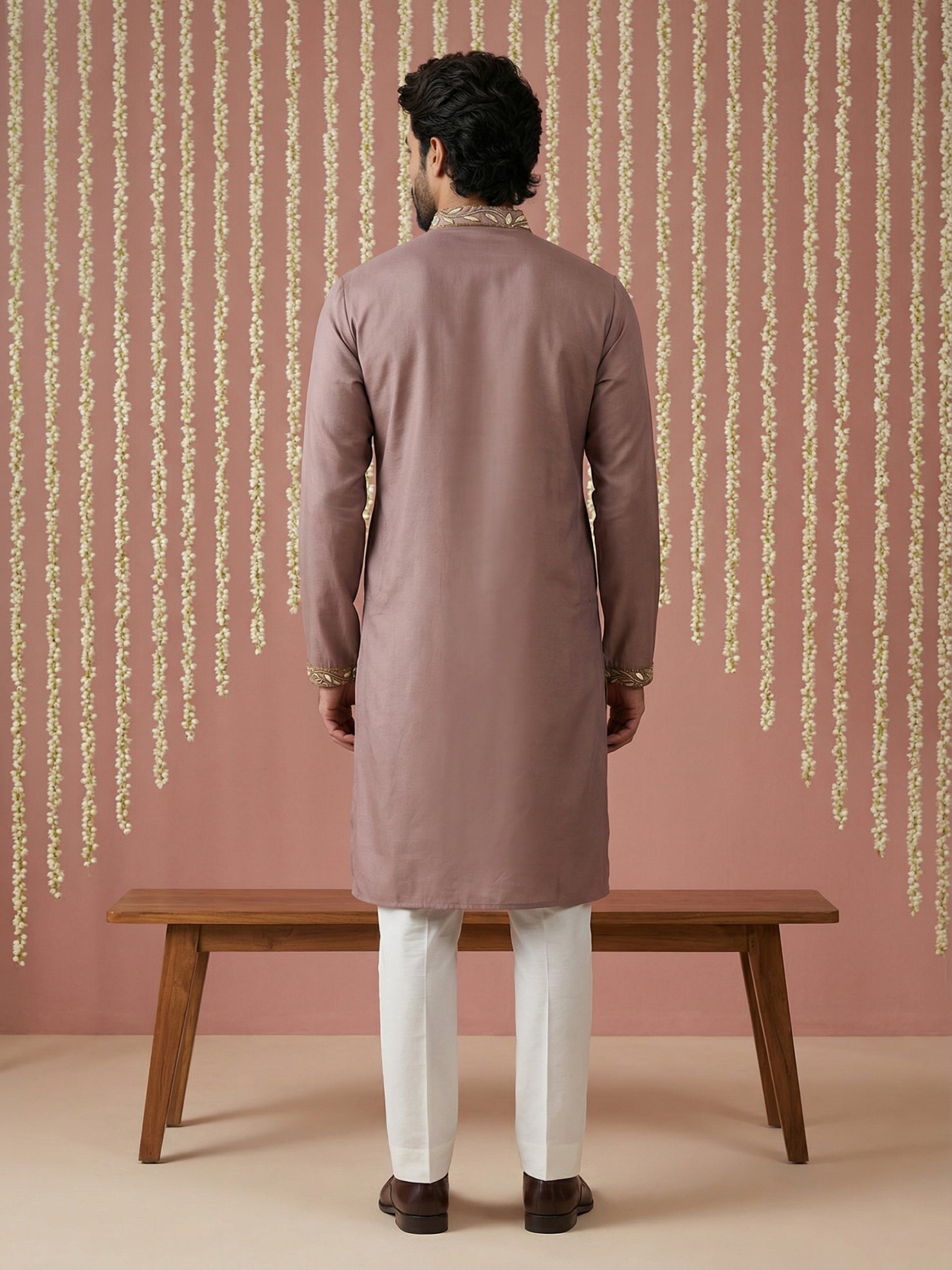 DesiQlo Men Embroidered Kurta Pyjama Set - Brown - 65KP_P_5445Brown_S