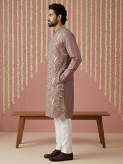 Silk Blend Designer Embroidered Kurta Set ( 65KP P 5445Brown S )