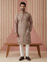 Silk Blend Designer Embroidered Kurta Set ( 65KP P 5445Brown S )