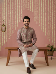 Silk Blend Designer Embroidered Kurta Set ( 65KP P 5445Brown S )