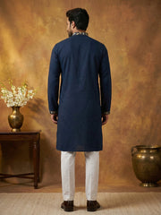 Silk Blend Designer Embroidered Kurta Set ( 65KP P 5445Navy S )