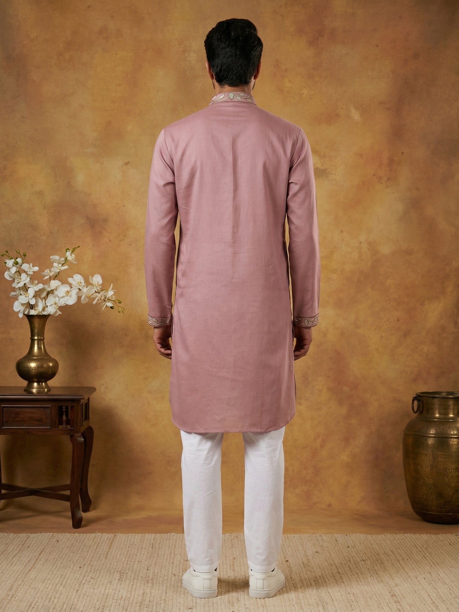 DesiQlo Men Embroidered Kurta Pyjama Set - Orange - 65KP_P_5445Peach_S
