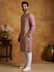 Silk Blend Designer Embroidered Kurta Set ( 65KP P 5445Peach S )