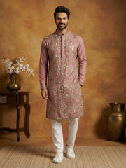 Silk Blend Designer Embroidered Kurta Set ( 65KP P 5445Peach S )