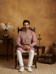 Silk Blend Designer Embroidered Kurta Set ( 65KP P 5445Peach S )