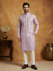 Men Cotton Blend Kurta Pyjama with Foil Print ( 65KP P 5446Lavender S ) [FF] [N-2]