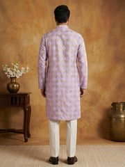 Men Cotton Blend Kurta Pyjama with Foil Print ( 65KP P 5446Lavender S ) [FF] [N-2]