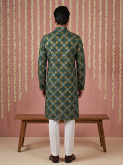 Men Cotton Blend Kurta Pyjama with Foil Print ( 65KP P 5446Olive S ) [FF] [N-2]