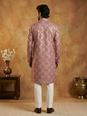 Men Cotton Blend Kurta Pyjama with Foil Print ( 65KP P 5446Peach S ) [FF] [N-2]