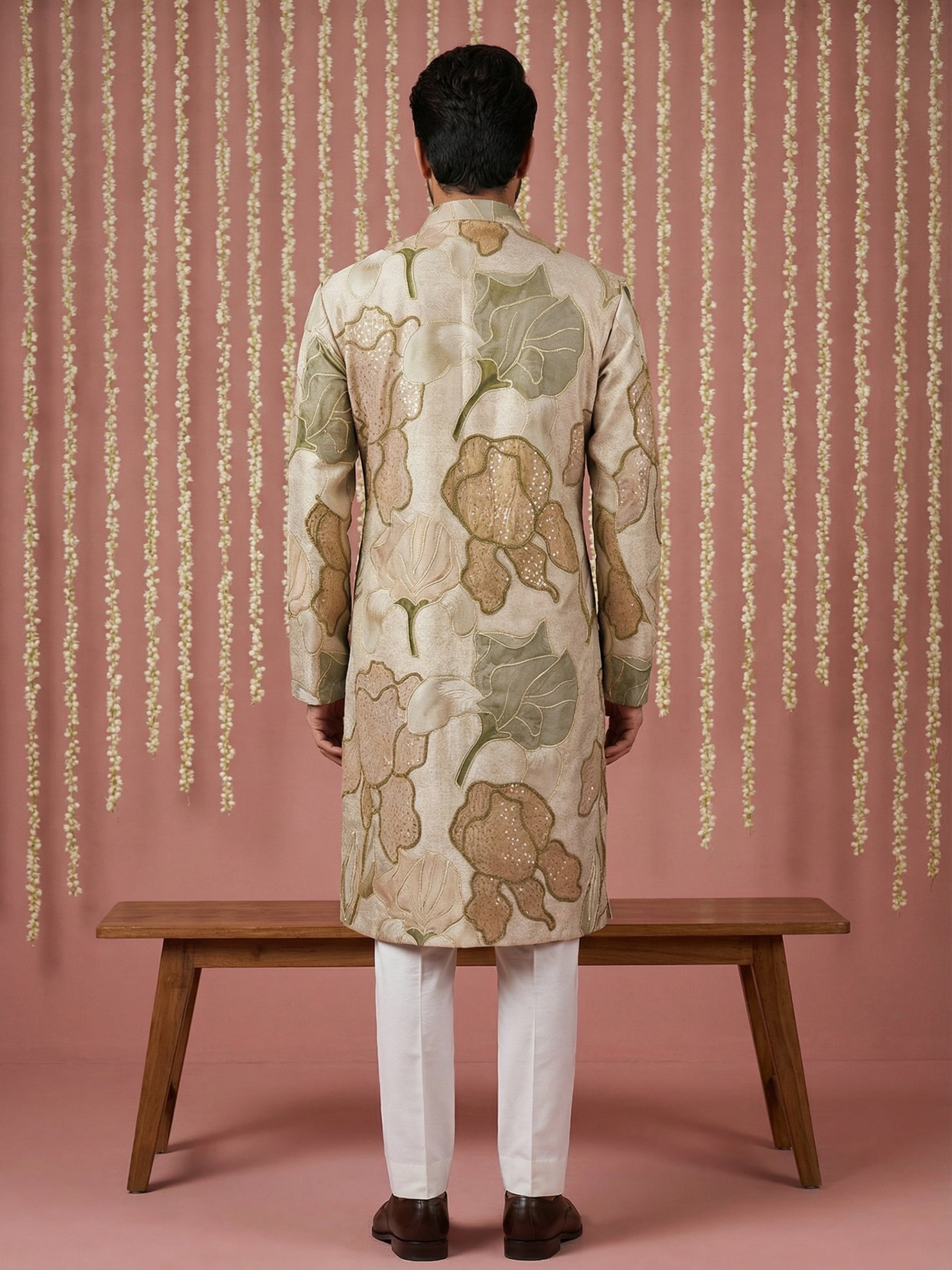 DesiQlo Men Embroidered Kurta Pyjama Set - Beige - 65KP_P_5447Beige_S
