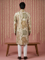 Silk Blend Kurta Pyjama with Embroidery and Print ( 65KP P 5447Beige S ) [FF] [A-1-4]