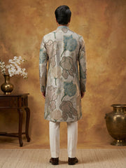 Silk Blend Kurta Pyjama with Embroidery and Print ( 65KP P 5447Grey S ) [FF] [A-1-4]