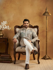 Silk Blend Kurta Pyjama with Embroidery and Print ( 65KP P 5447Grey S ) [FF] [A-1-4]