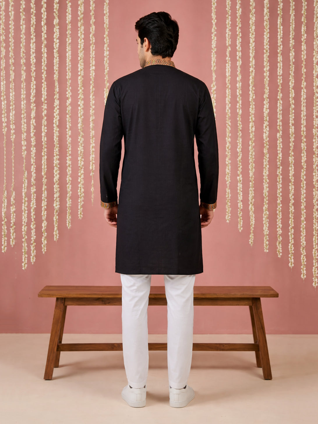 DesiQlo Men Embroidered Kurta Pyjama Set - Black - 65KP_P_5449Black_S