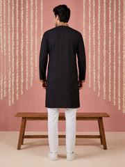 Men Embroidered Silk Blend Kurta Set ( 65KP P 5449Black S ) [FF] [ A3 & A2 ] [FF] [E - 10]