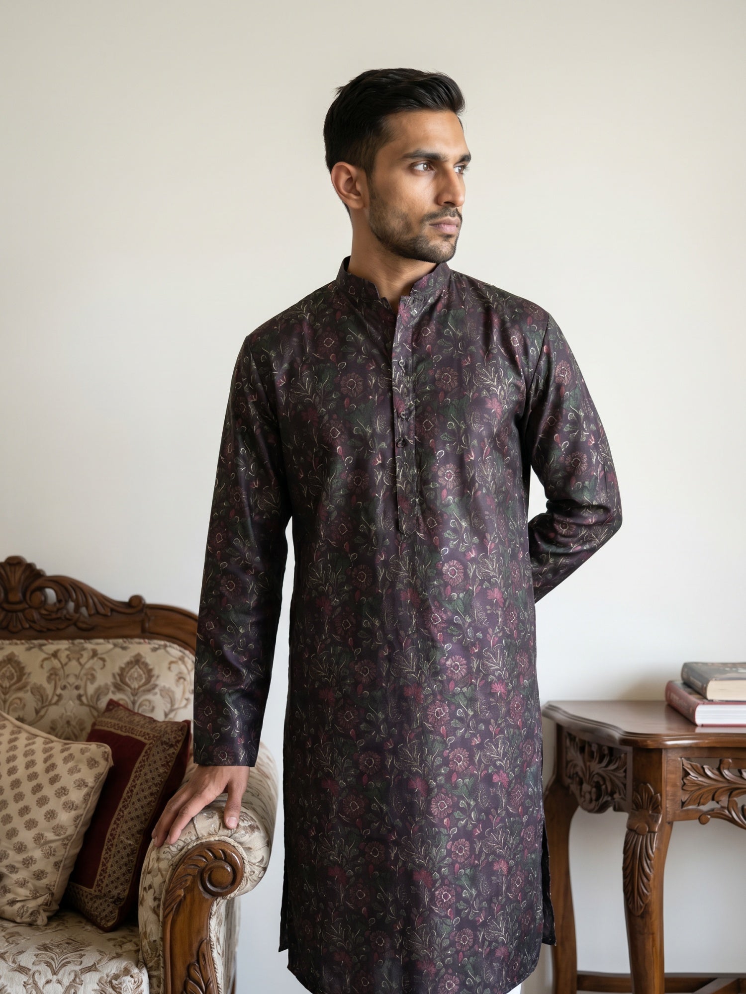 DesiQlo Men Printed Kurta Pyjama Set - Maroon - 65KP_5452Maroon_S