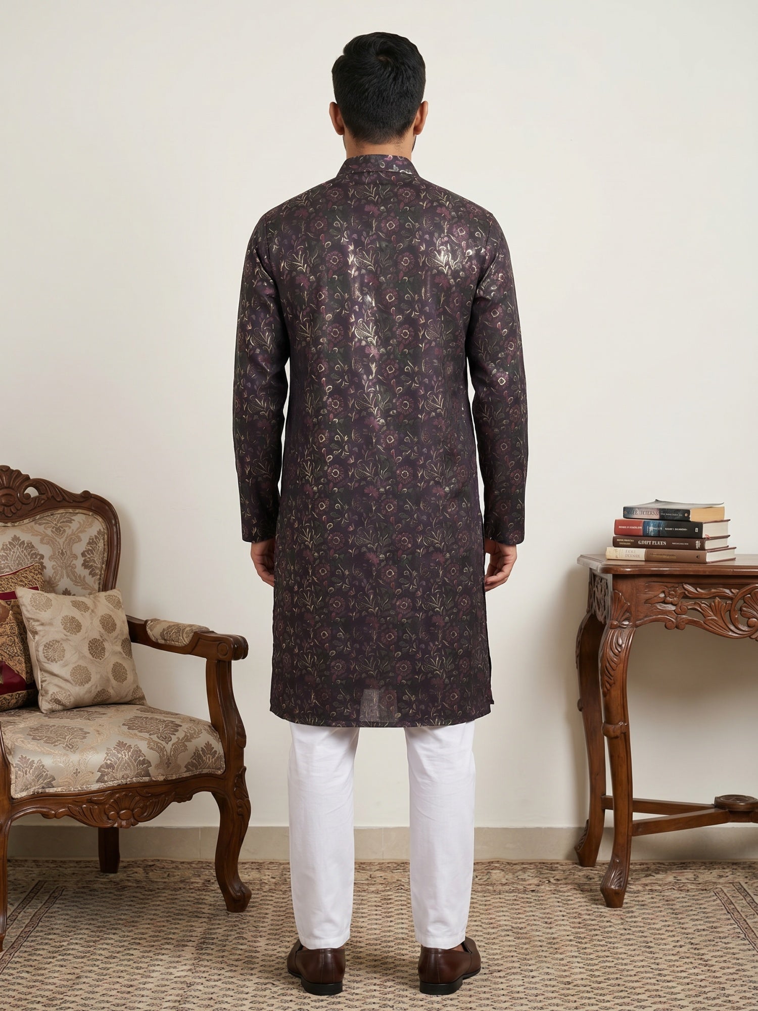 DesiQlo Men Printed Kurta Pyjama Set - Maroon - 65KP_5452Maroon_S