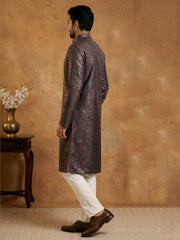 Men Cotton Blend Kurta Pyjama with Foil Print ( 65KP P 5452Maroon S ) [FF] [Q-11-14]