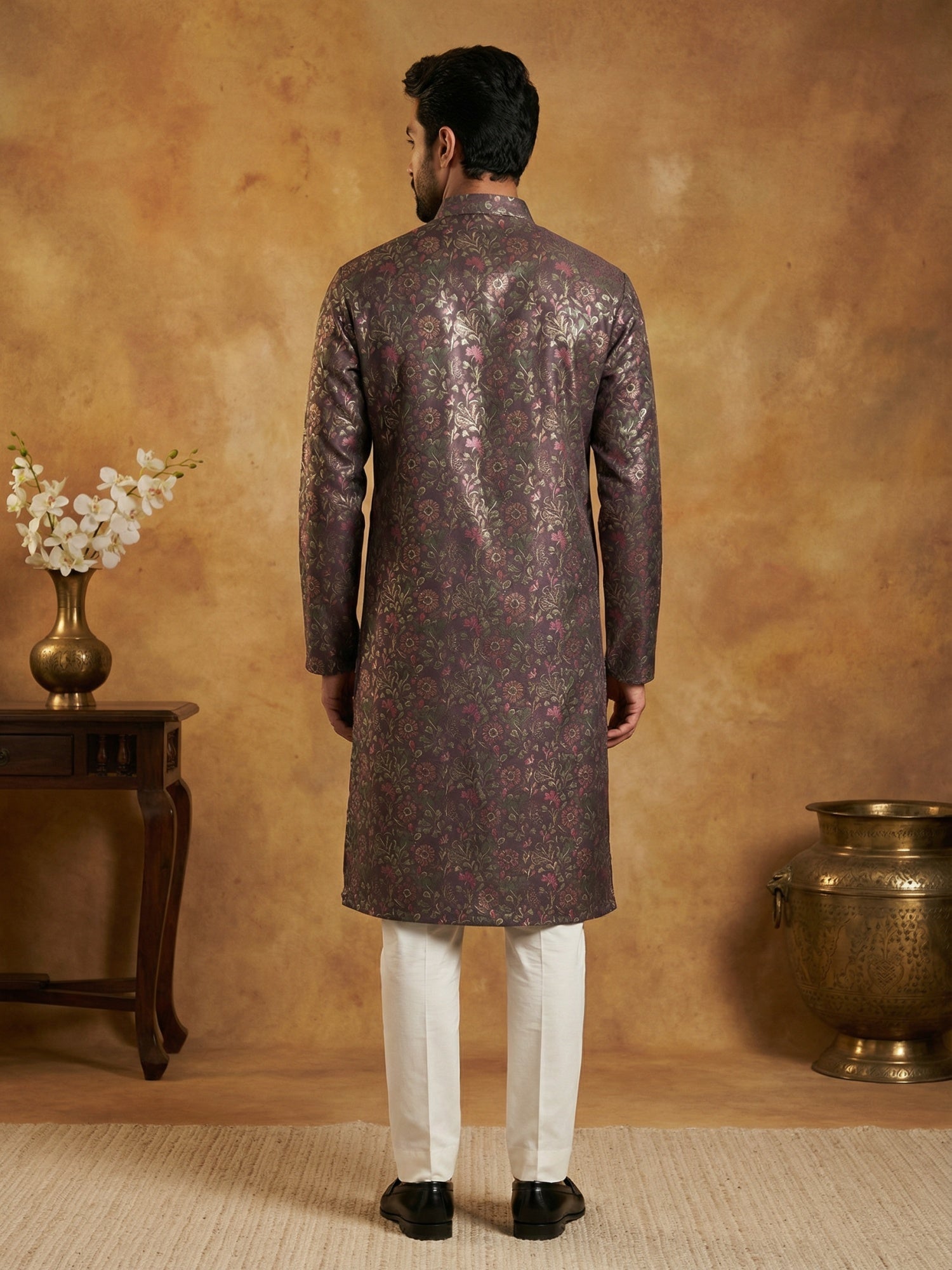 DesiQlo Men Printed Kurta Pyjama Set - Maroon - 65KP_P_5452Maroon_S