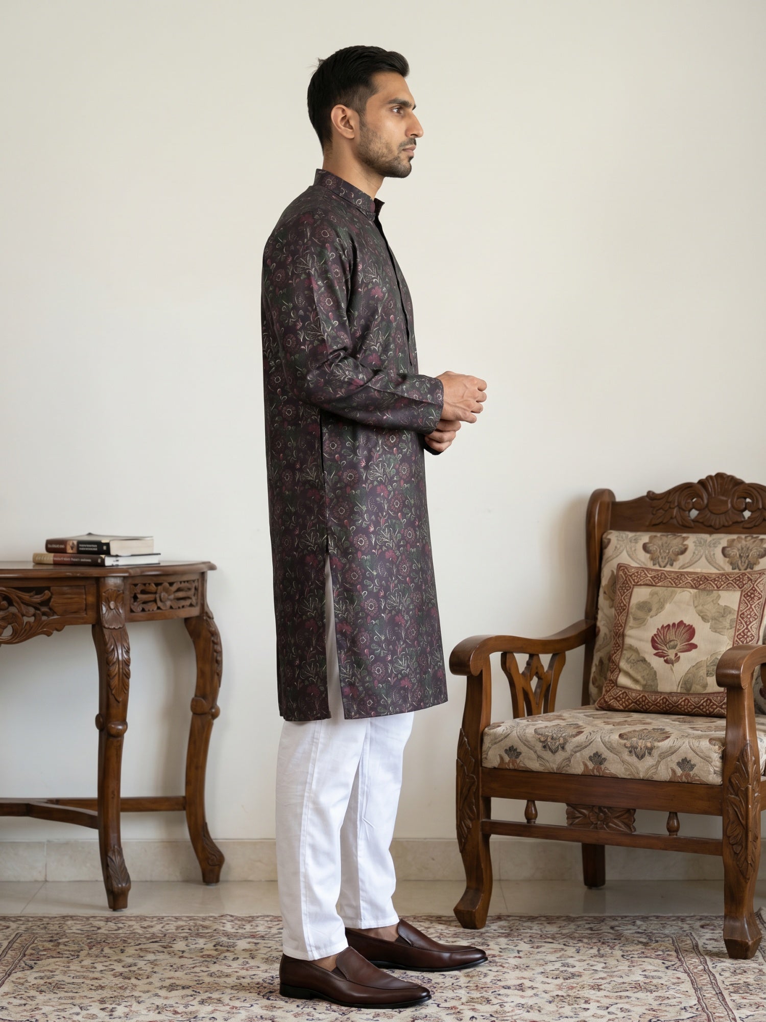 DesiQlo Men Printed Kurta Pyjama Set - Maroon - 65KP_5452Maroon_S