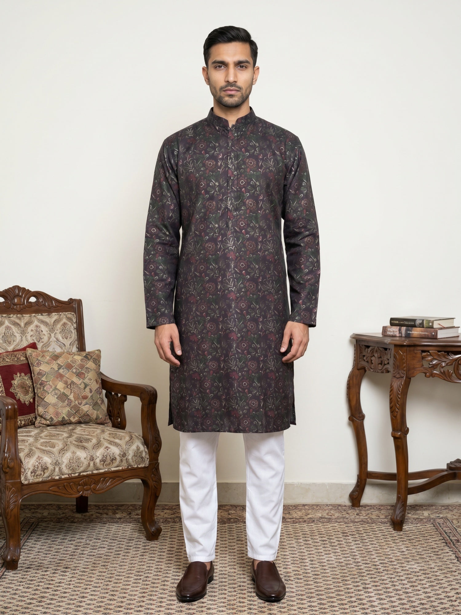 DesiQlo Men Printed Kurta Pyjama Set - Maroon - 65KP_5452Maroon_S