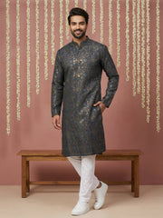 Men Cotton Blend Kurta Pyjama with Foil Print ( 65KP P 5452Navy S ) [FF] [Q-11-14]