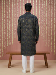 Men Cotton Blend Kurta Pyjama with Foil Print ( 65KP P 5452Navy S ) [FF] [Q-11-14]