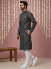 Men Cotton Blend Kurta Pyjama with Foil Print ( 65KP P 5452Navy S ) [FF] [Q-11-14]