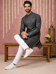Men Cotton Blend Kurta Pyjama with Foil Print ( 65KP P 5452Navy S ) [FF] [Q-11-14]