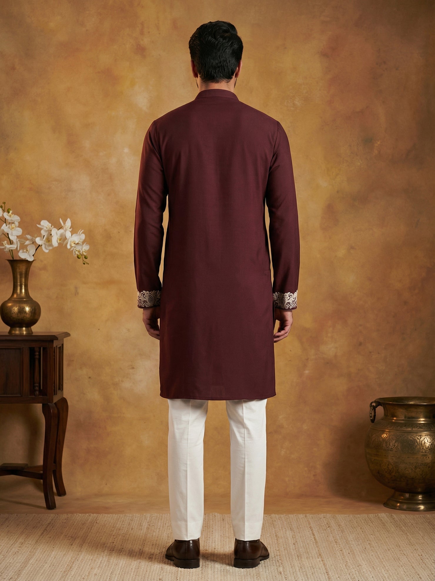 DesiQlo Men Embroidered Kurta Pyjama Set - Purple - 65KP_P_5453Purple_