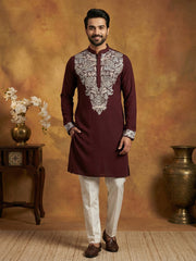 Japanese Fabric Embroidered Kurta Pyjama ( 65KP P 5453Purple S ) [FF] [N-7-8]