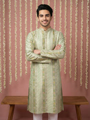 Men Silk Blend Embroidered Kurta Pyjama Set ( 65KP P 5454Green S ) [FF] [A-1-4]