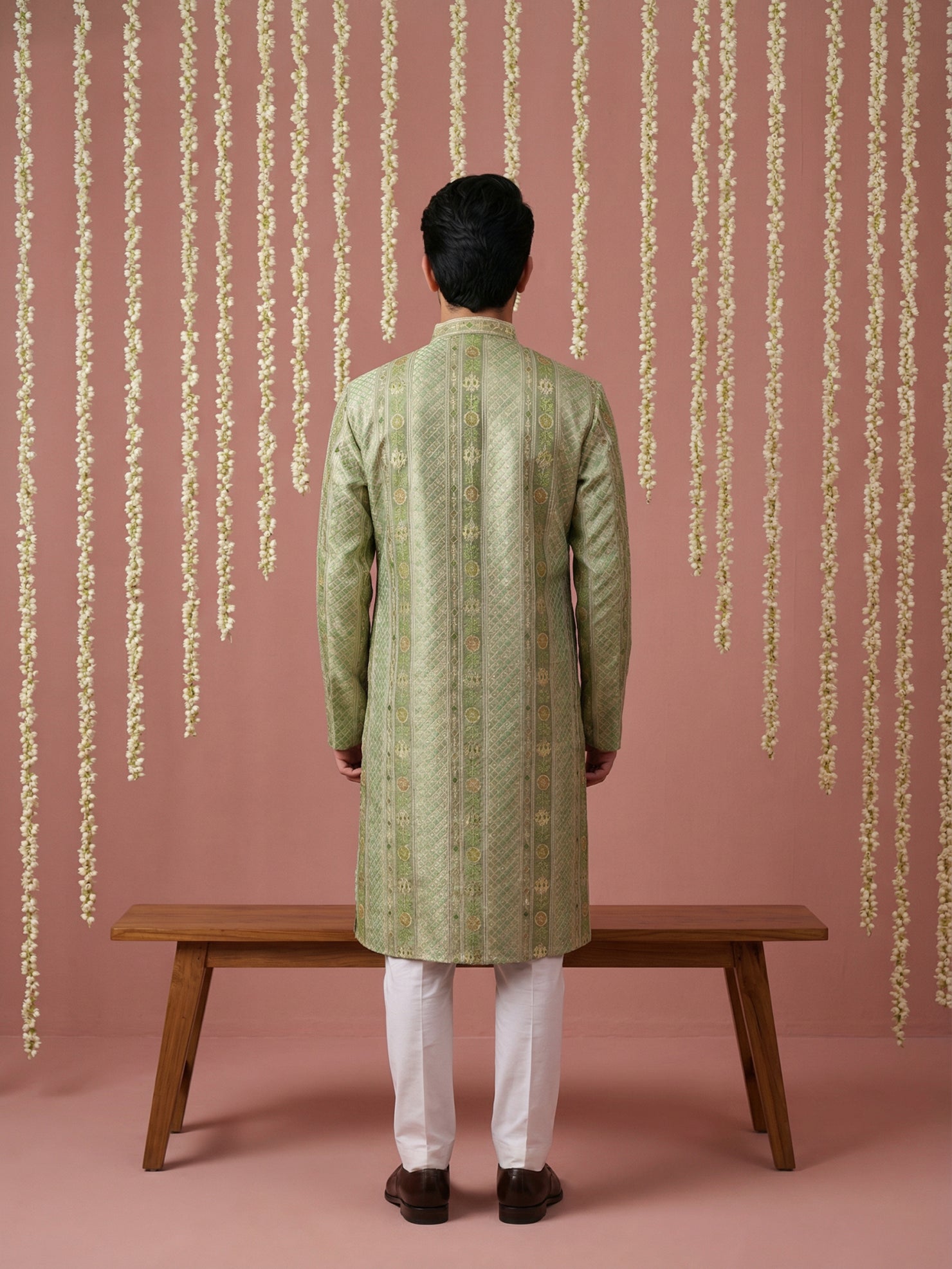 DesiQlo Men Embroidered Kurta Pyjama Set - Green - 65KP_P_5454Green_S