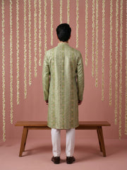 Men Silk Blend Embroidered Kurta Pyjama Set ( 65KP P 5454Green S ) [FF] [A-1-4]