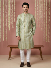 Men Silk Blend Embroidered Kurta Pyjama Set ( 65KP P 5454Green S ) [FF] [A-1-4]