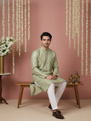 Men Silk Blend Embroidered Kurta Pyjama Set ( 65KP P 5454Green S ) [FF] [A-1-4]