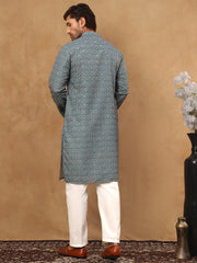 Cotton Blend Ethnic Printed Kurta Pyjama Set ( 65KP P 5455Sea-Green )